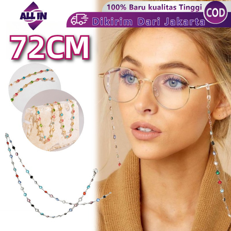 72CM Tali Rantai Kacamata Tali Kacamata Wanita Kalung Rantai Kacamata Berlian Berwarna Gantungan Kac