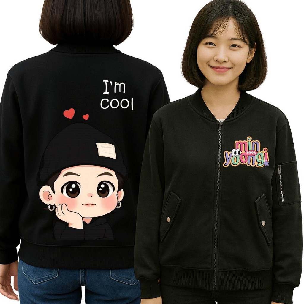 Jaket  Bomber New Chbi  Min Yoongi Cute desain  warna EXSLUSIVE DI KPOP ADDICT