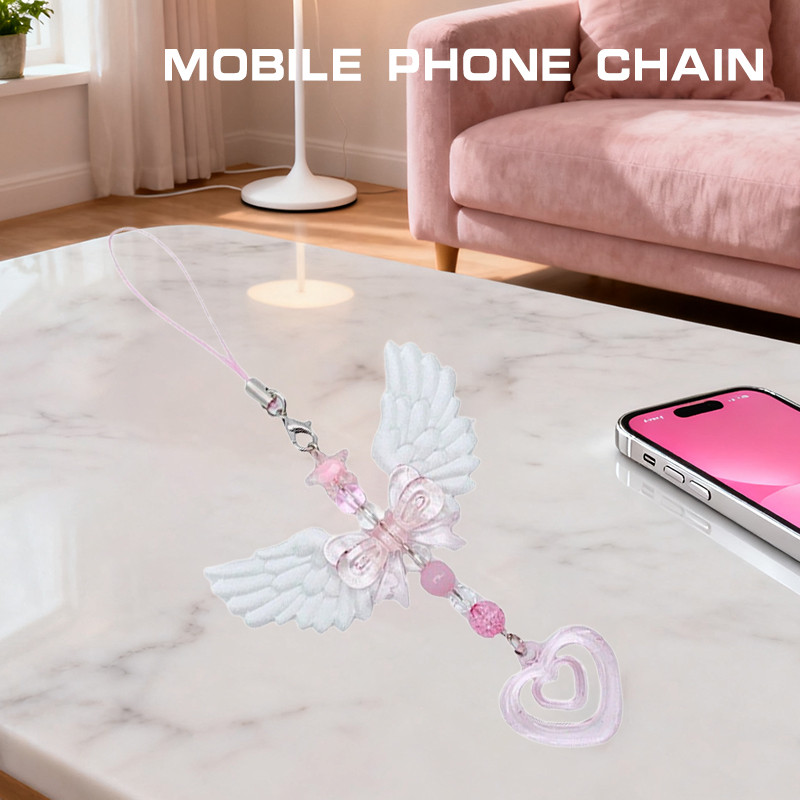 Unique And Lovely Mobile ain Strap with Wings, Heart, Bow For Fashionable Women; Keyain Bag Decorati