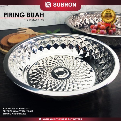 SUBRON Piring  Besar Tebal Buah Sayur Daging Motif Matahari 30CM  Prasmanan Stainless Multifungsi / 