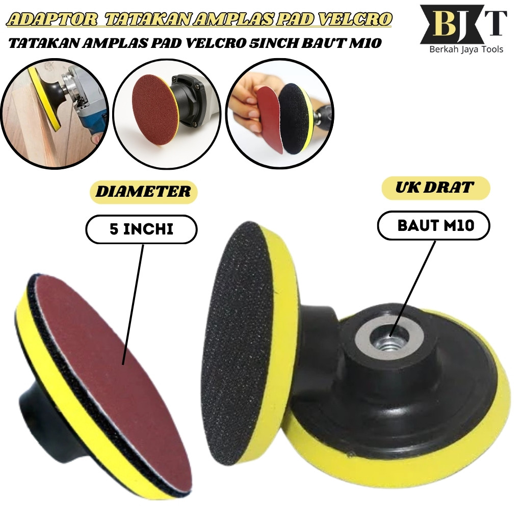 Pad Tatakan Amplas Velcro 5" Rubber Pad Velcro M10 Ubah Gerinda & Bor Jadi Mesin Asah Poles