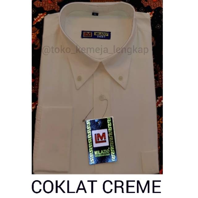 Kemeja pria warna coklat muda susu krem creme polos tersedia lengan panjang pendek dan paket dasi