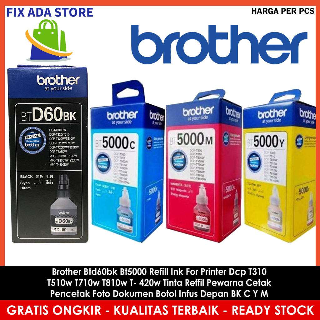 Brother Tinta Btd60bk Bt5000 Original Refill Ink For Printer Dcp T310 T510w T710w T810w T- 420w Reff
