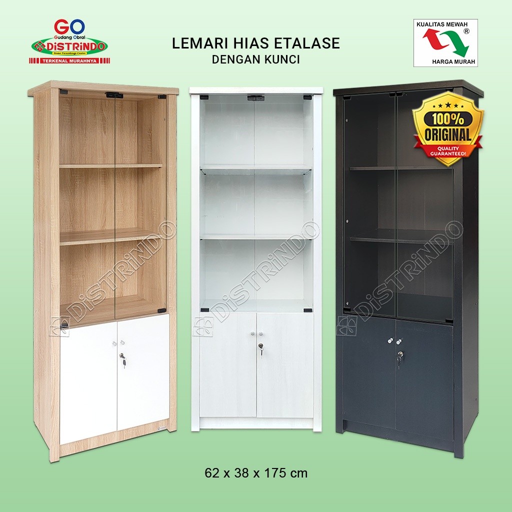 behappy.shop - Distrindo - Lemari Hias Etalase Pintu KACA, Lemari BAWAH + KUNCI Cocok untuk Tas Kosm