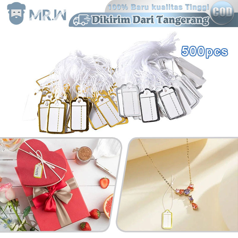 500pcs Label Harga Price Tag Baju Perhiasan Emas / Perak Putih Display Tags With Hanging String