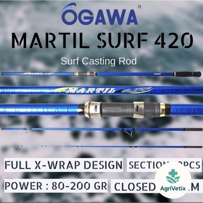Joran Pancing Surf Sambung 3 Ogawa Martil 420cm X Wrap Design Bahan Carbon Terbaik - 420