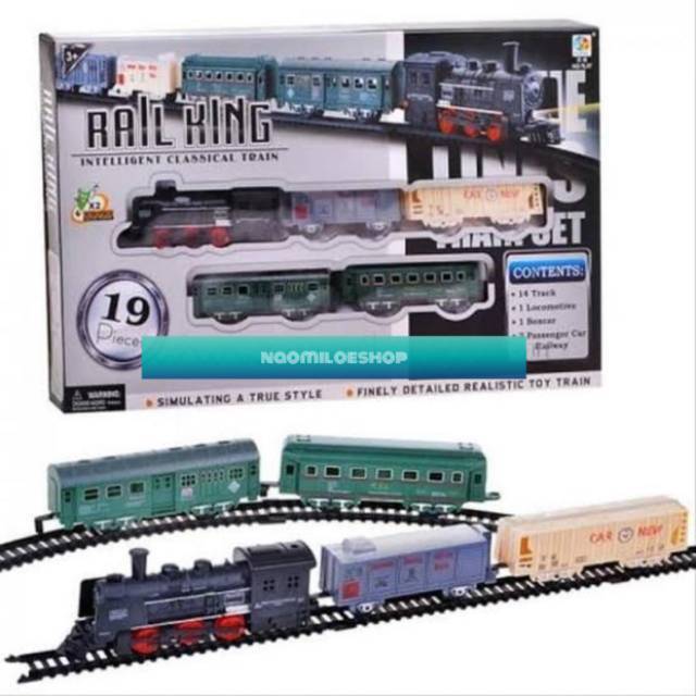 JUMBO Mainan rail king 19pcs mainan kereta api 5 gerbong lokomotif train track railking maina edukas