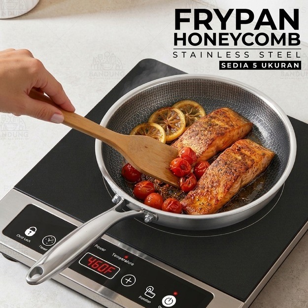 Frypan Honeycomb Stainless Steel 24cm 26cm 28cm 30cm 32cm  | Wajan Anti Lengket untuk Menggoreng, Me
