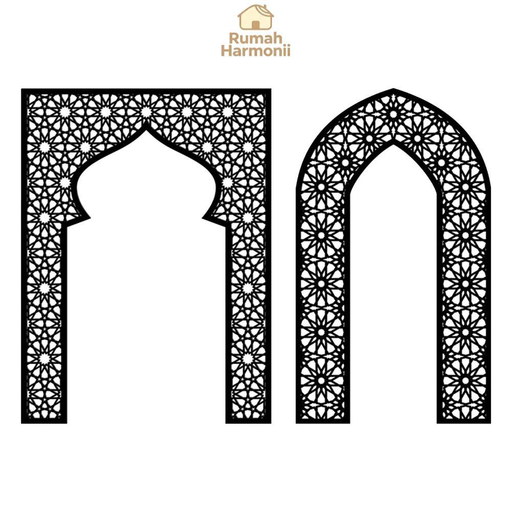 Latar Belakang Gapura Masjid Islam dengan Pola Geometris Stiker Bingkai Masjid 3D Akrilik Emas untuk