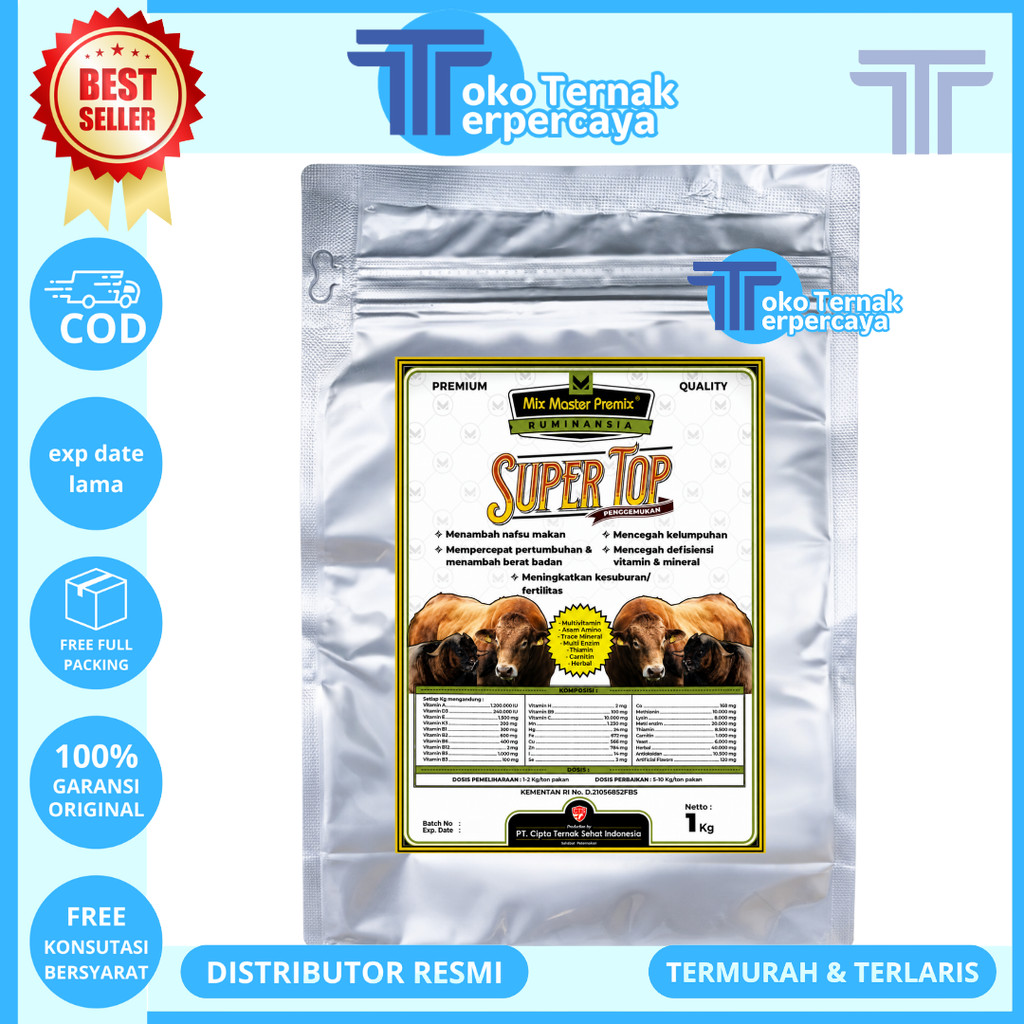 MIX MASTER PREMIX SUPER TOP PENGGEMUKAN 1 KG - Premix Pemacu Penggemukan Sapi Kambing Domba Potong