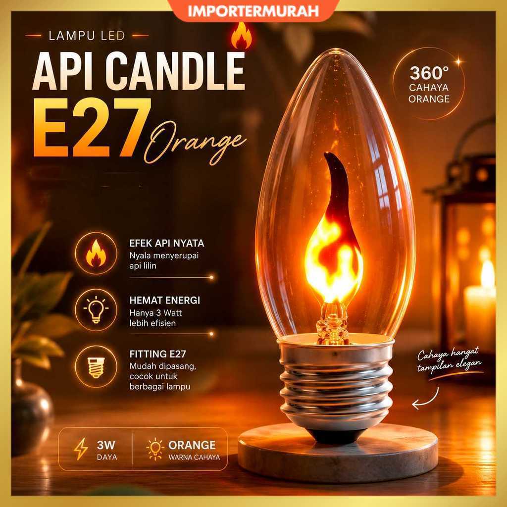 TaffLED Lampu Bohlam LED Api Flickering Candle Light E27 Orange 3W - OM-BB-3W
