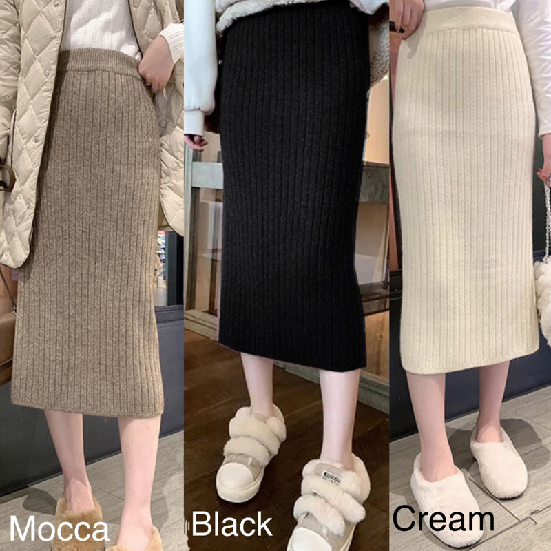 Rib midi rajut skirt / rok midi rajut korea R70