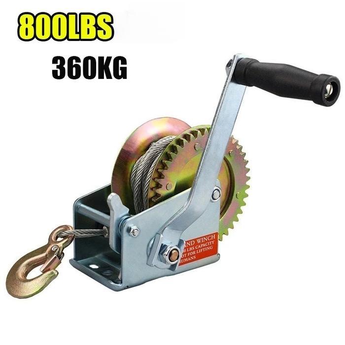 800/500LBS Katrol Winch Manual 8Meter Wire Rope Derek Pengangkat Winch Wire Rope Hand Winch Boat Ker