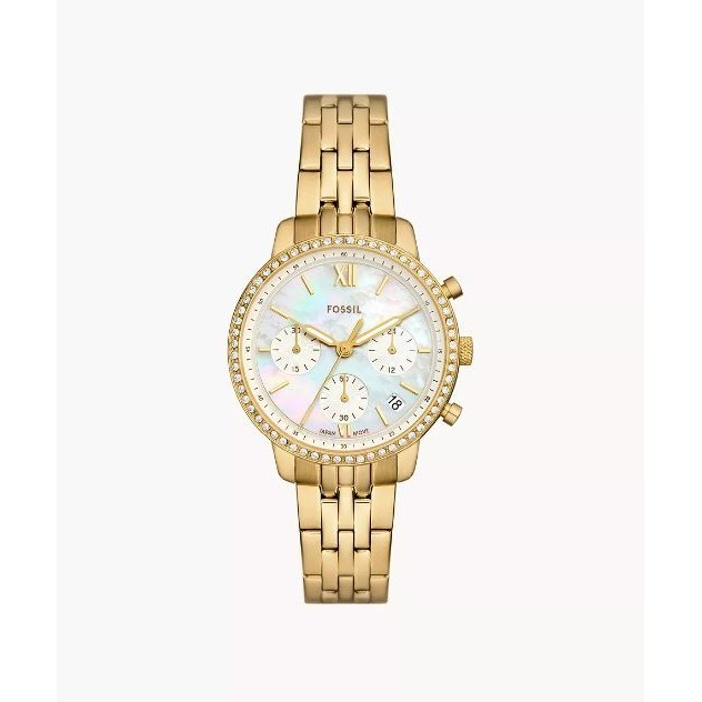 Fossil Neutra Chronograph ES5358 - Jam Tangan Wanita Stainless Steel Gold-Tone 36mm