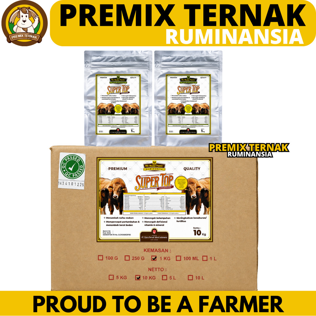 MIX MASTER SUPER TOP PENGGEMUKAN 1 DUS 10 KG - Premix Pemacu Penggemukan Sapi Kambing Domba Potong