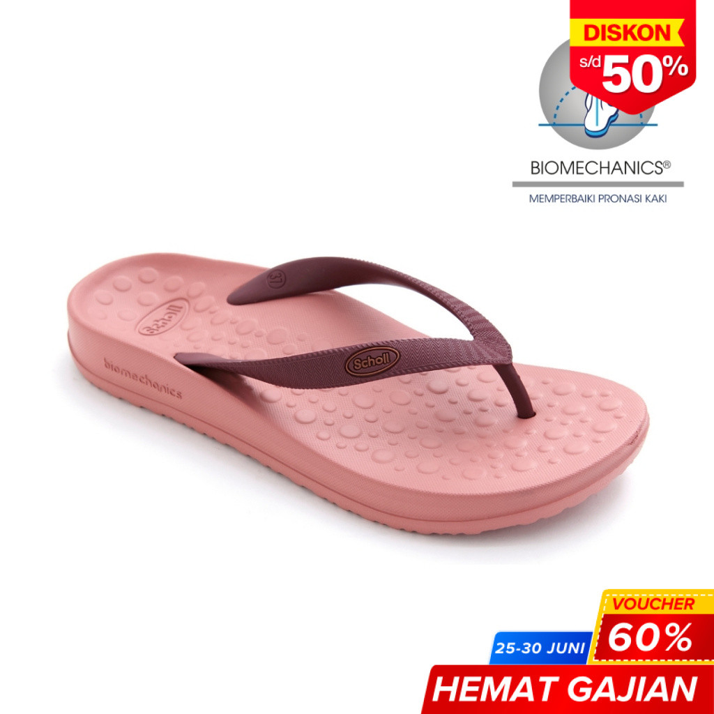 Scholl Biom Spectrum Wine Salmon Sandal Wanita Size 36-40 Women Sandals Karet