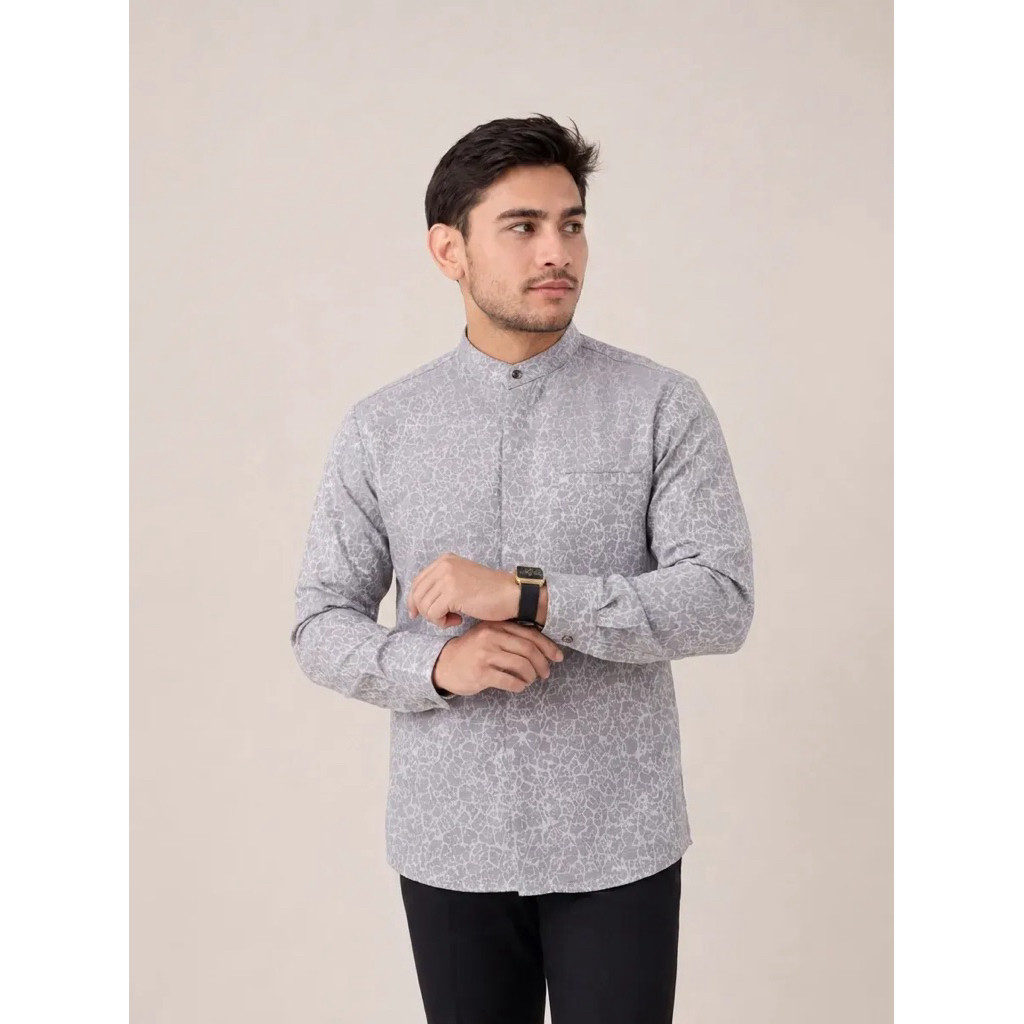 Kemeja Koko Pria Polos Motif Abu Hitam Grey Silver