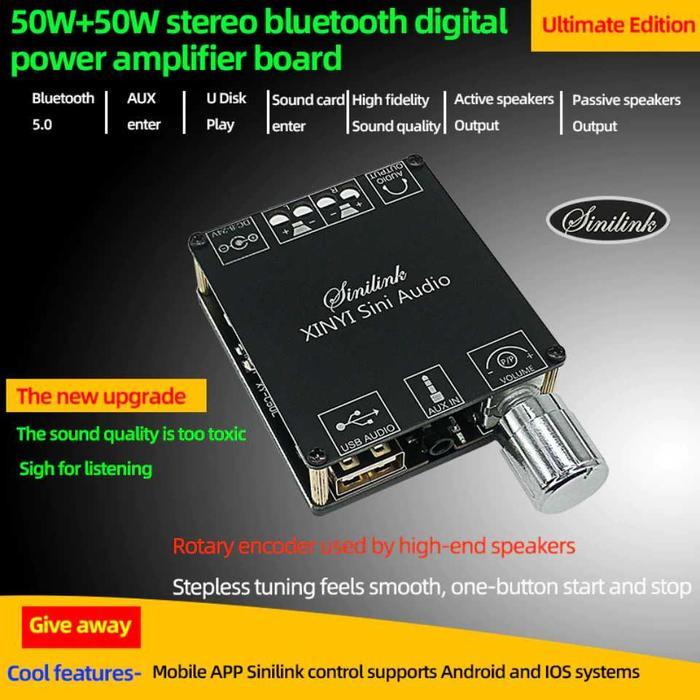 Audio Amplifier XINYI Stereo HiFi Bluetooth 5.0 Class D 2x50W - Hitam