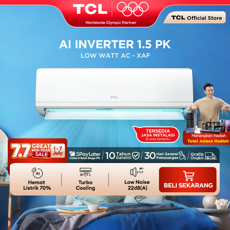 TCL AC Inverter 1.5PK - Tersedia Pemasangan - AI Tech Hemat Listrik 70% - Anti Bising - Cepat Dingin