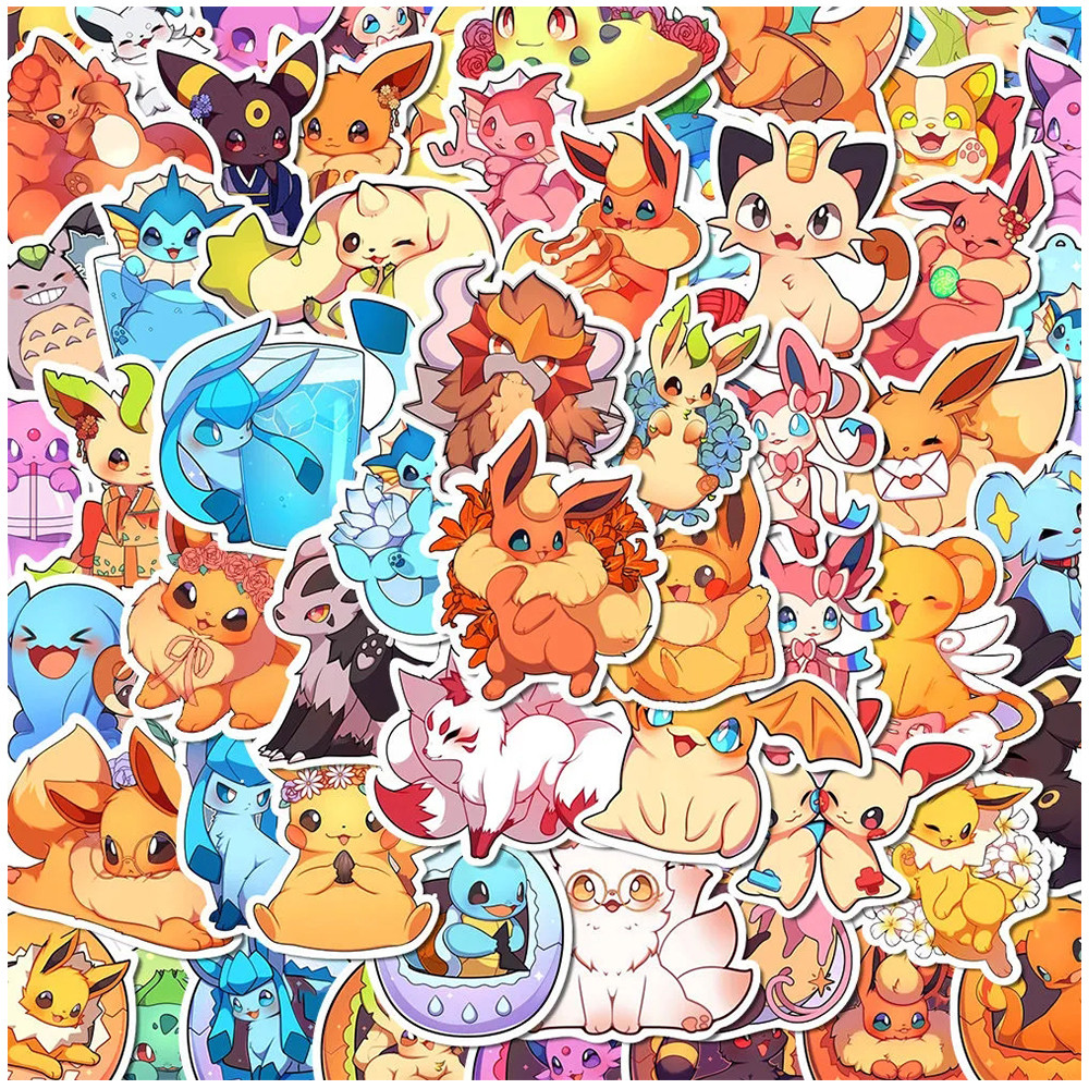 

10/30/50pcs Kawaii Pokemon Pikachu Eevee Stickers Cute Cartoon Kids Decals Toy Phone Case Luggage Diary Anime Graffiti Sticker