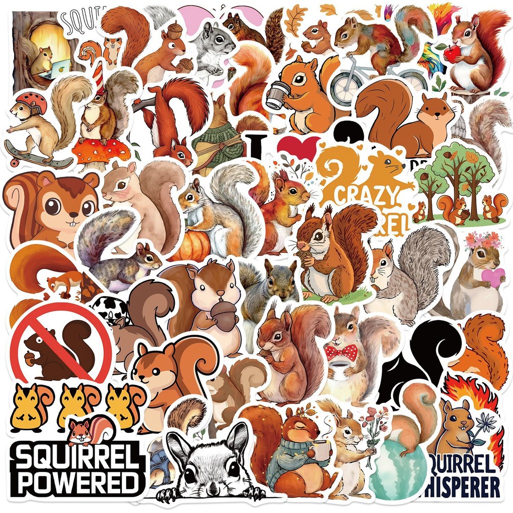 

50pcs Squirrel Series Cartoon Cute Waterproof Sticker Skateboarding Snowboard Decorative Mobile Phone Retro Vinyl Sticker