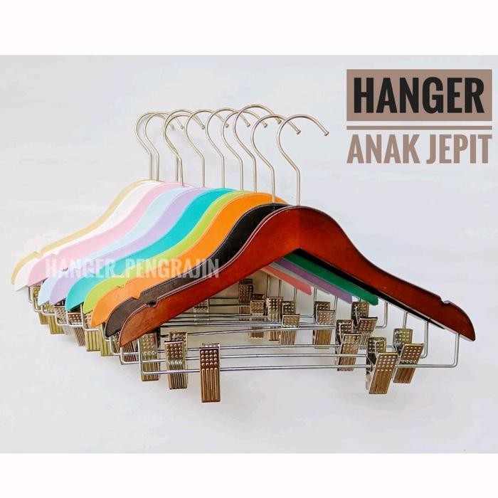 

HANGER KAYU BAJU ANAK JEPIT MACAM WARNA 1 LUSIN - Natural, Anak 30cm