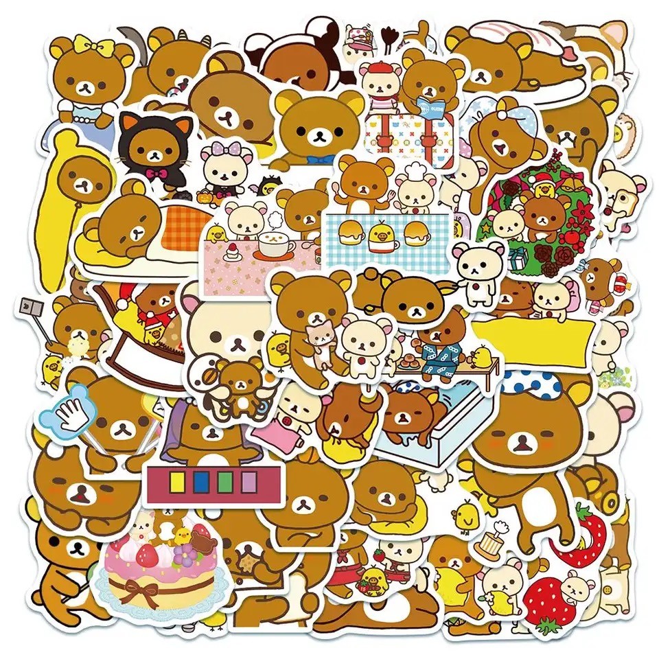 

50/100PCS Kawaii Rilakkuma Bear Cute Cartoon Stickers for Guitar DIY TOY Bicycle Skateboard Laptop Luggage Decor