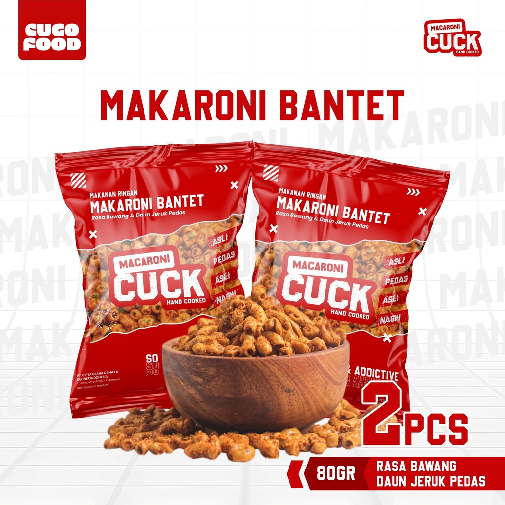 

Macaroni Cuck Makaroni Bantet Pedas Daun Jeruk 2 pcs x 80gr Kemasan Reguler Cemilan Pedas Daun Jeruk