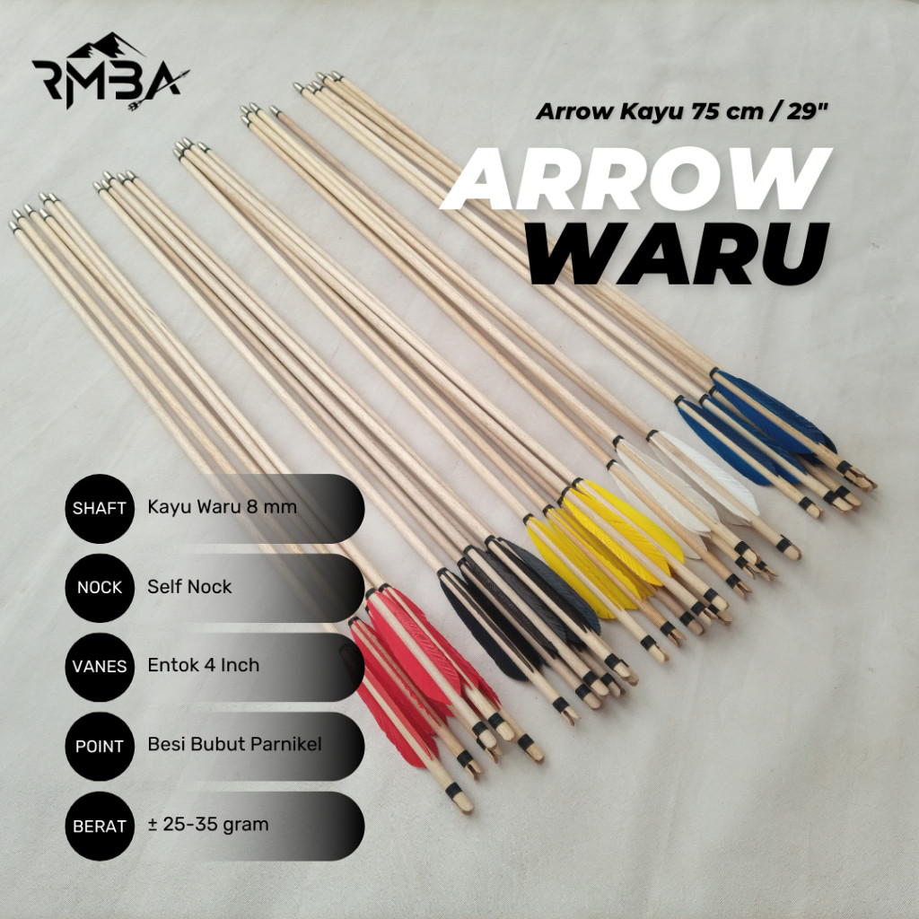 HAFERAMES  Arrow Waru Vanes Entok /  Arrow Kayu Waru / Arrow Waru Isi 6 pcs / Archery