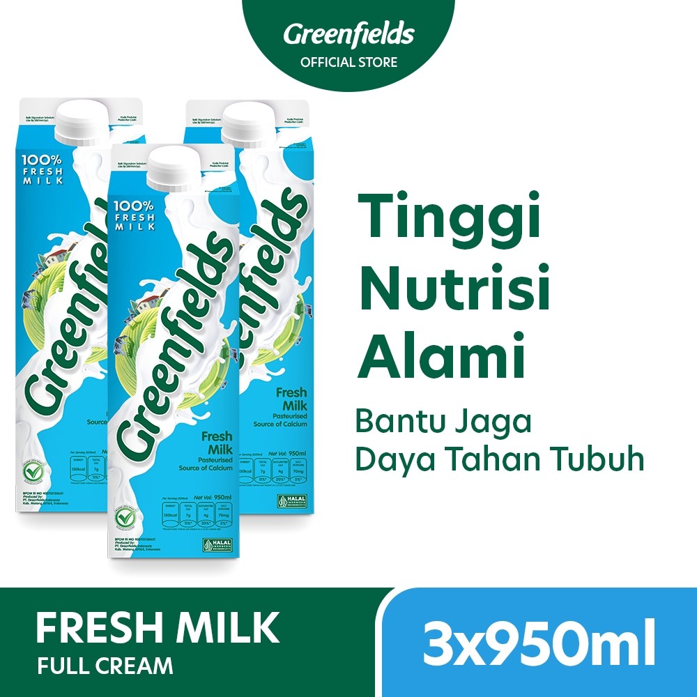 

[Triplepack] Susu Segar Greenfields-Fresh Milk Full Cream 950ml x 3pcs