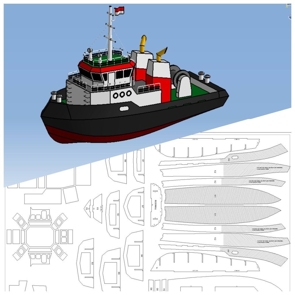 Desain Gambar Pola Miniatur Kapal Rc Boat Plan Tugboat 1Murah