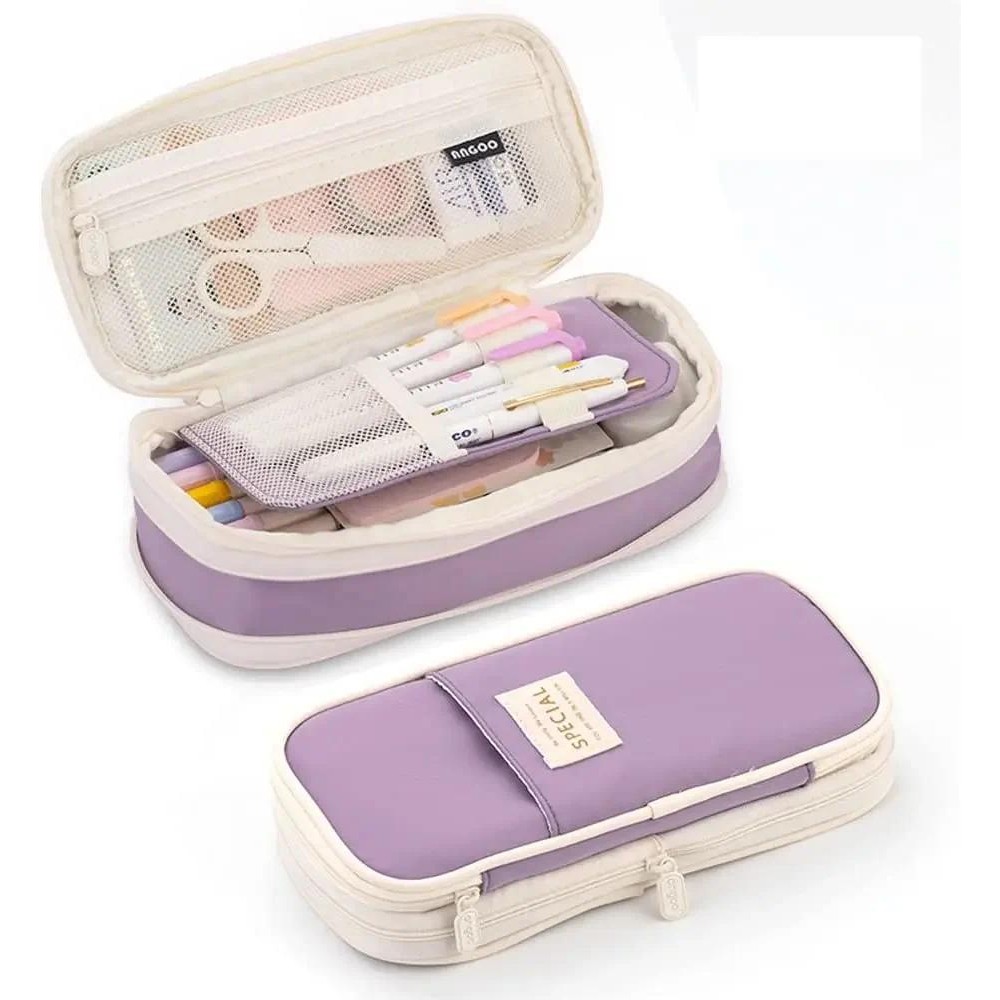 

Purple Pencil Case Large Capacity Pen Bag Double Layer for Students Pouch Holder Box Office Stationery Back to School Supplies