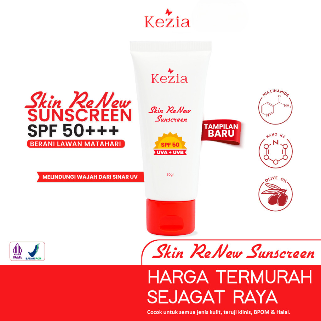 KEZIA Beauty Skin ReNew Sunscreen SPF 50 PA++++ 30ml | Sunscreen Gel Water Base Ringan Tanpa Whiteca