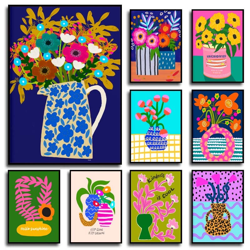 

Pink Flower Market Vase Floral Plant Cute Wall Art Canvas Painting Nordic Posters And Prints Wall Picture For Living Room Decor