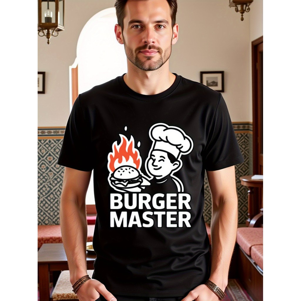 Kaos Pria Koki Burger - Baju Hitam, Kaos Katun, Kaos Chef, Baju Casual Harian Nyaman