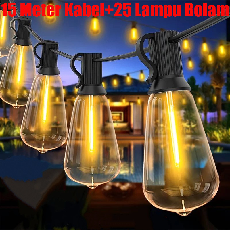 Kuning Lampu 15 Meter  Kabel 25 Lampu Led Gantung Outdoor Tahan Air Lampu Komplit Lampu Hias Cafe