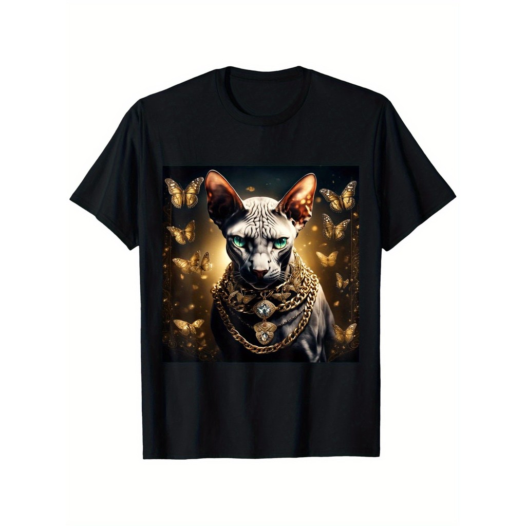 Kaos Kucing Sphinx Emas Pria - Katun 100%, Desain Unik, Nyaman Dipakai Sehari-hari
