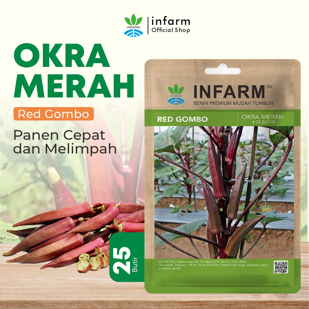 BENIH JAYA - Benih Okra Merah Redgombo Bibit Okra Benih Okra Bibit Sayuran Benih Sayuran Bibit Sayur