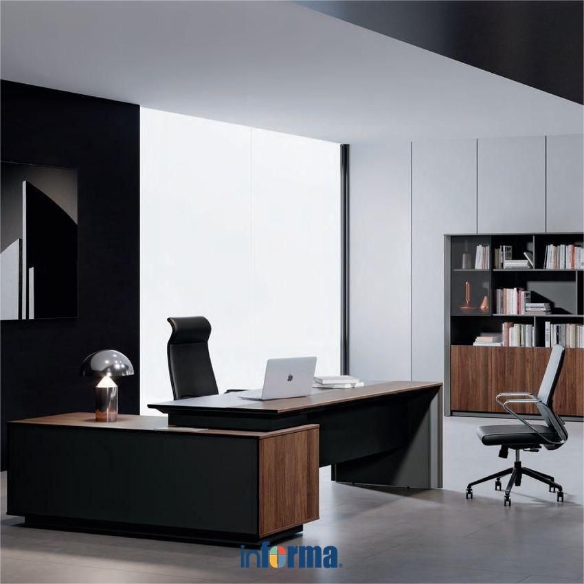 Informa Sunon Maxim Meja Kantor Right - Cokelat / Hitam Office Desk Letter L Meja Kerja Sudut Kiri F