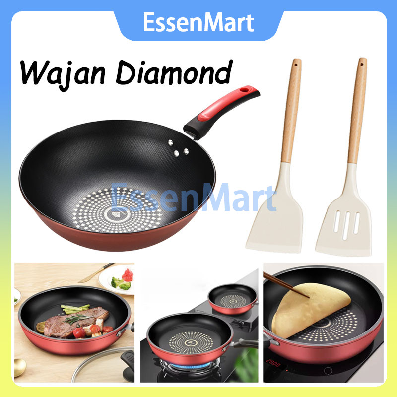 Wajan Diamond 32cm / Wajan Penggorengan Anti Lengket / Anti Lengket Gagang Serbaguna Diameter