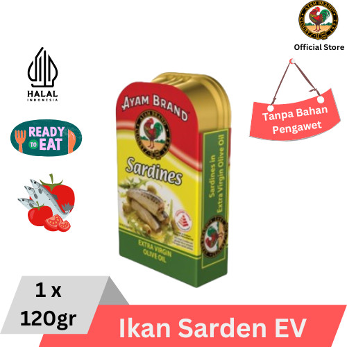 Mamoofood Ayam Brand - Ikan Sarden Kaleng Extra Virgin Olive Oil 120gr
