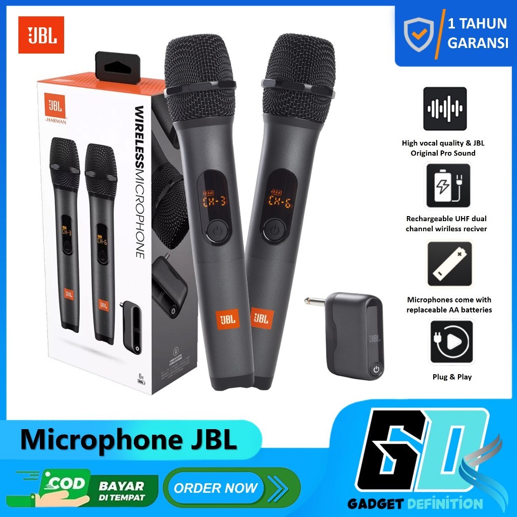 GemaAudio Shop JBL Microphone Wireless 2 Mic Profesional Mic Karaoke With Receiver For Karaoke Origi
