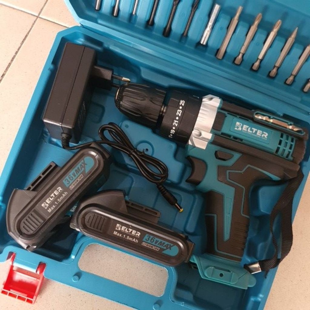 Bor Baterai Bor Cordless 2Baterai Bor Obeng Besi Kayu Murah Berkualitas