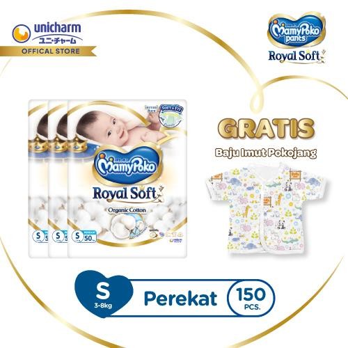 [Gratis Baju Pokojang] MamyPoko Royal Soft Organic Cotton - S 50 - Popok Tape - 3 Packs