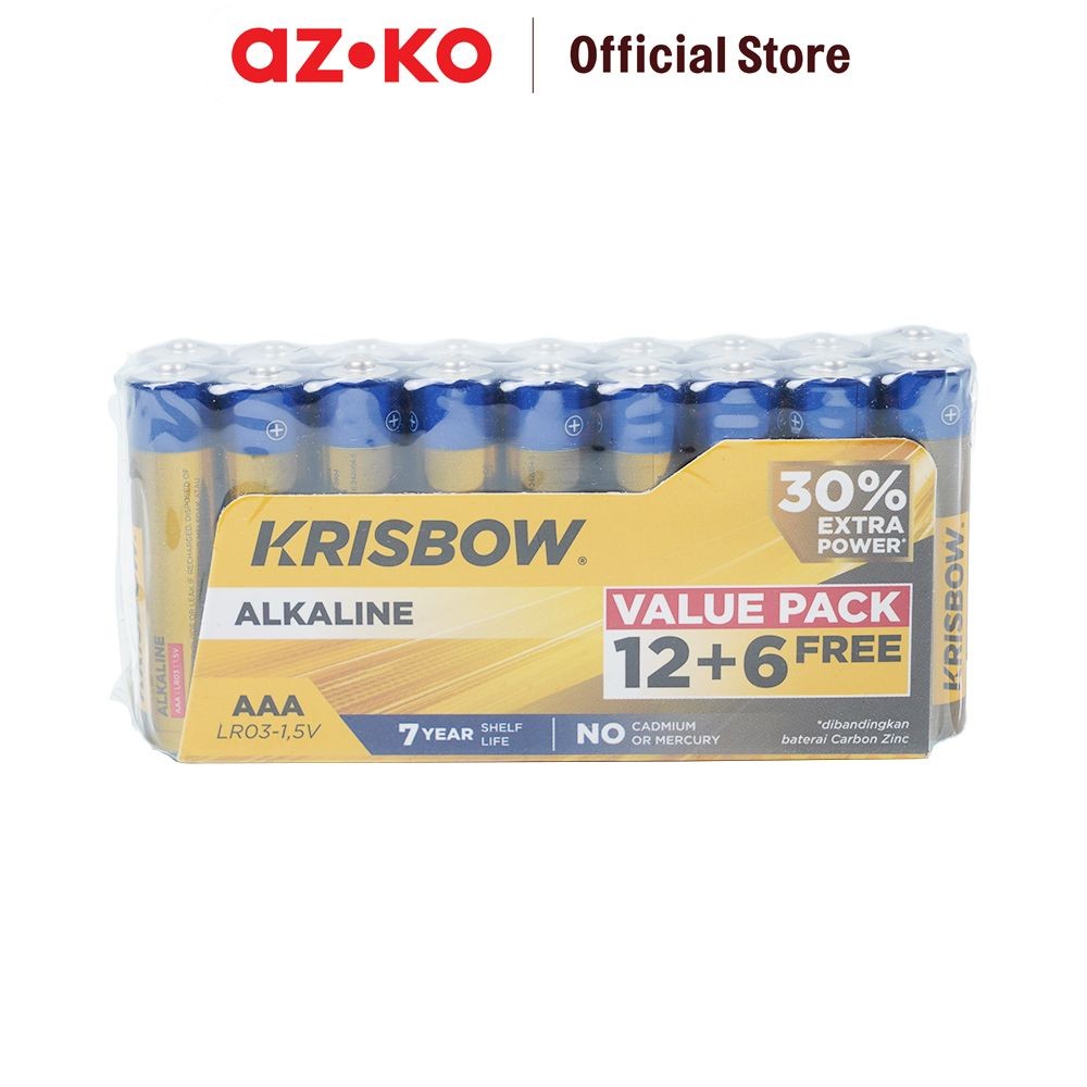 AZKO Krisbow Set 18 Pcs Baterai Alkaline Aaa - Kuning Batre Cadangan Batre Battery Bateray Peralatan