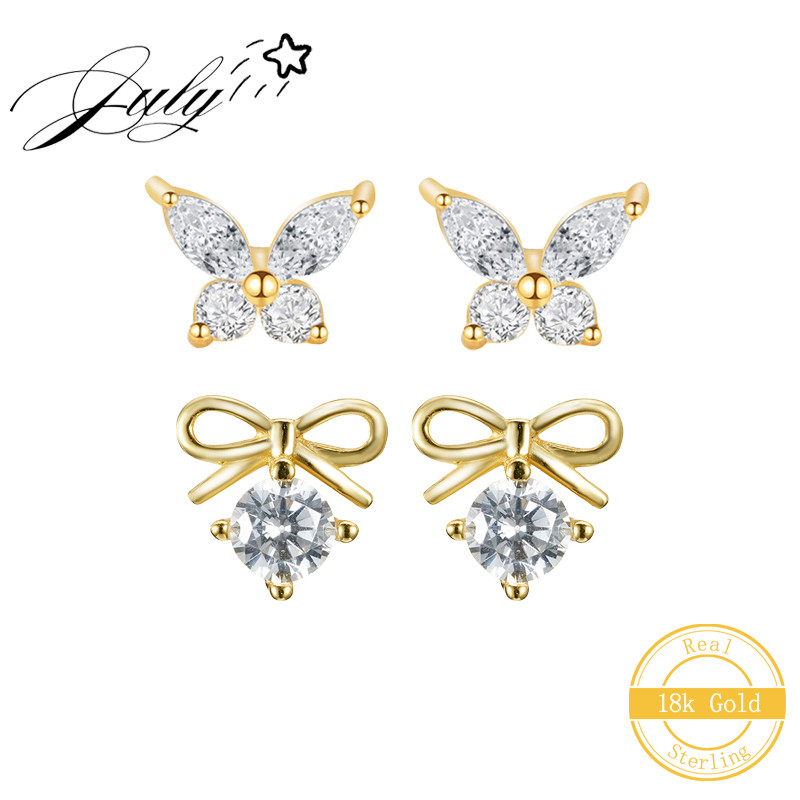 July® Anting Kupu-Kupu Kecil Berlapis Emas dengan Zircon Inlaid dan Pita