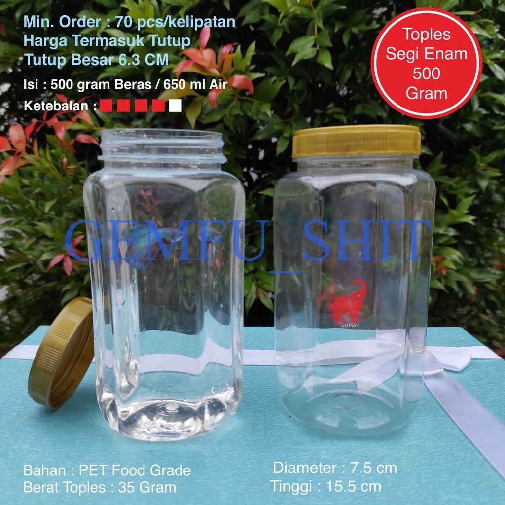 Isi 70 FREE KARDUS Toples Hexagonal Plastik 700ml 500gram TEBAL / Toples Bawang / Toples Plastik / T