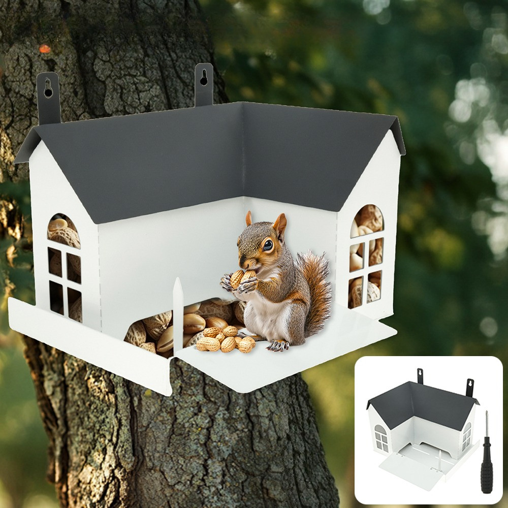 New Squirrel Feeder House Iron Outdoor Squirrel Feeding Station with Drain Hole Large Capacity Space