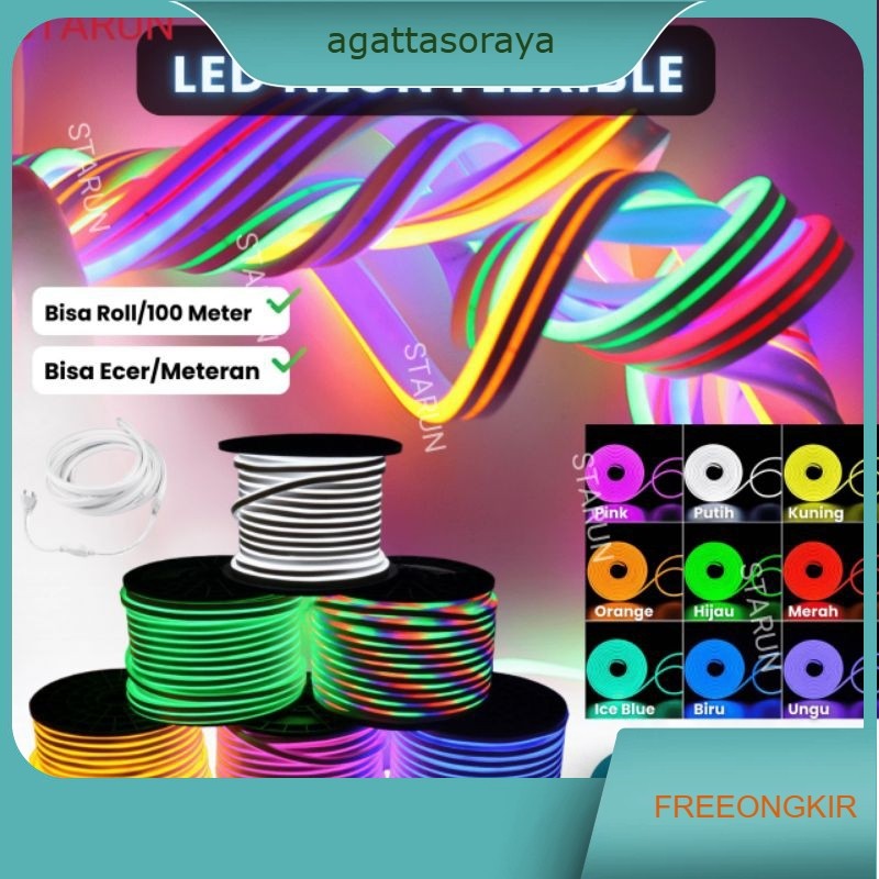 Paket lampu neon ac flex 220V 5-30meter led selang fleksibel 220V warna neon box outdoor