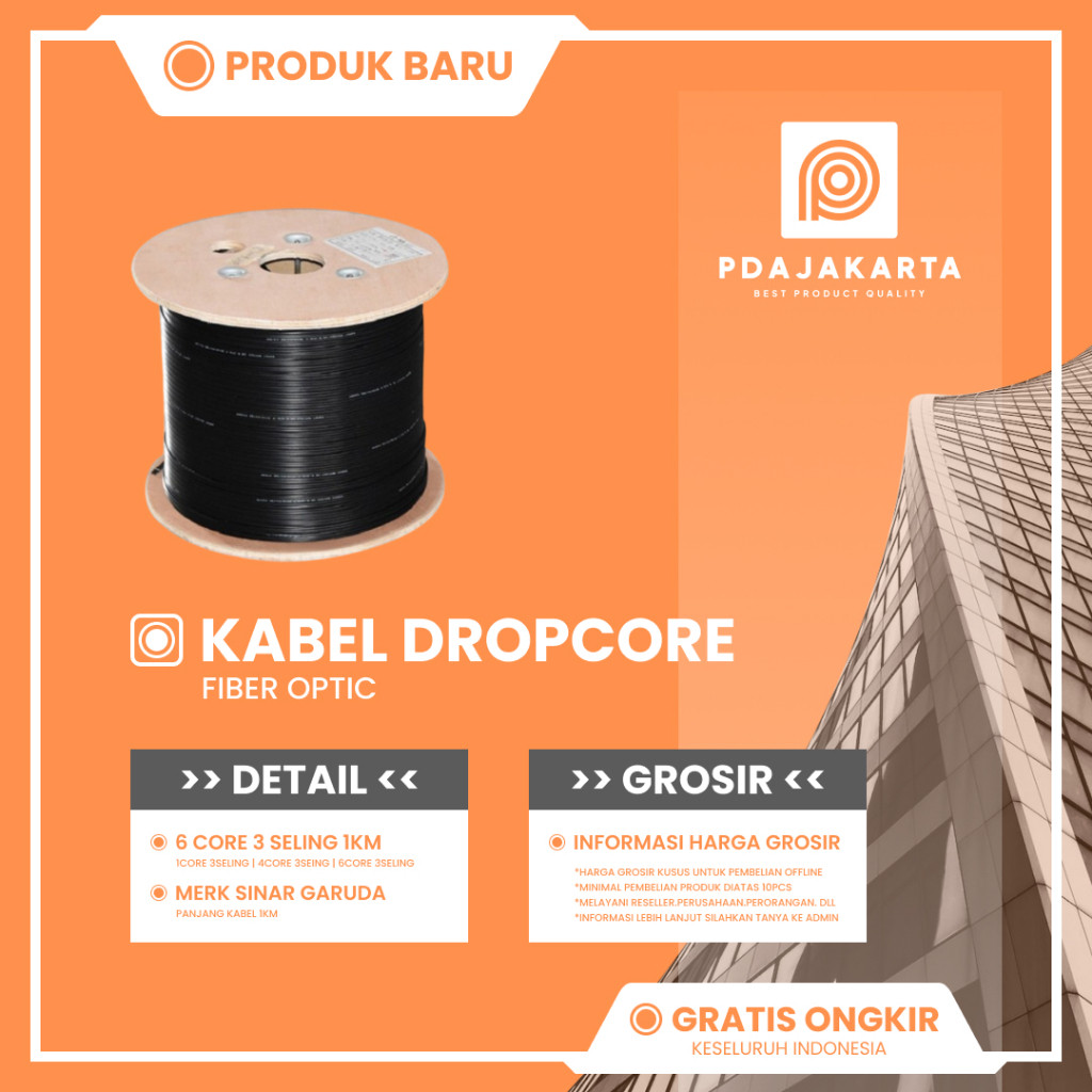 Sinar Garuda Kabel Dropcore Fiber Optic 6 Core 3 Seling 1000 Meter Best Quality